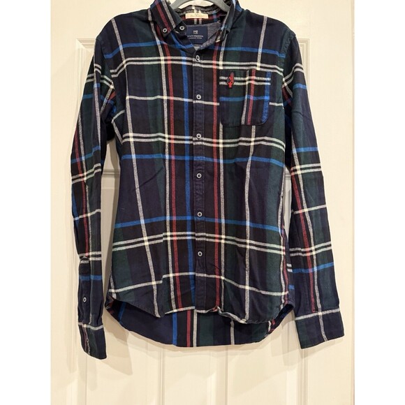 Scotch & Soda Mens Medium Blue Green Plaid Flannel Button Down LS Shirt - Picture 5 of 8